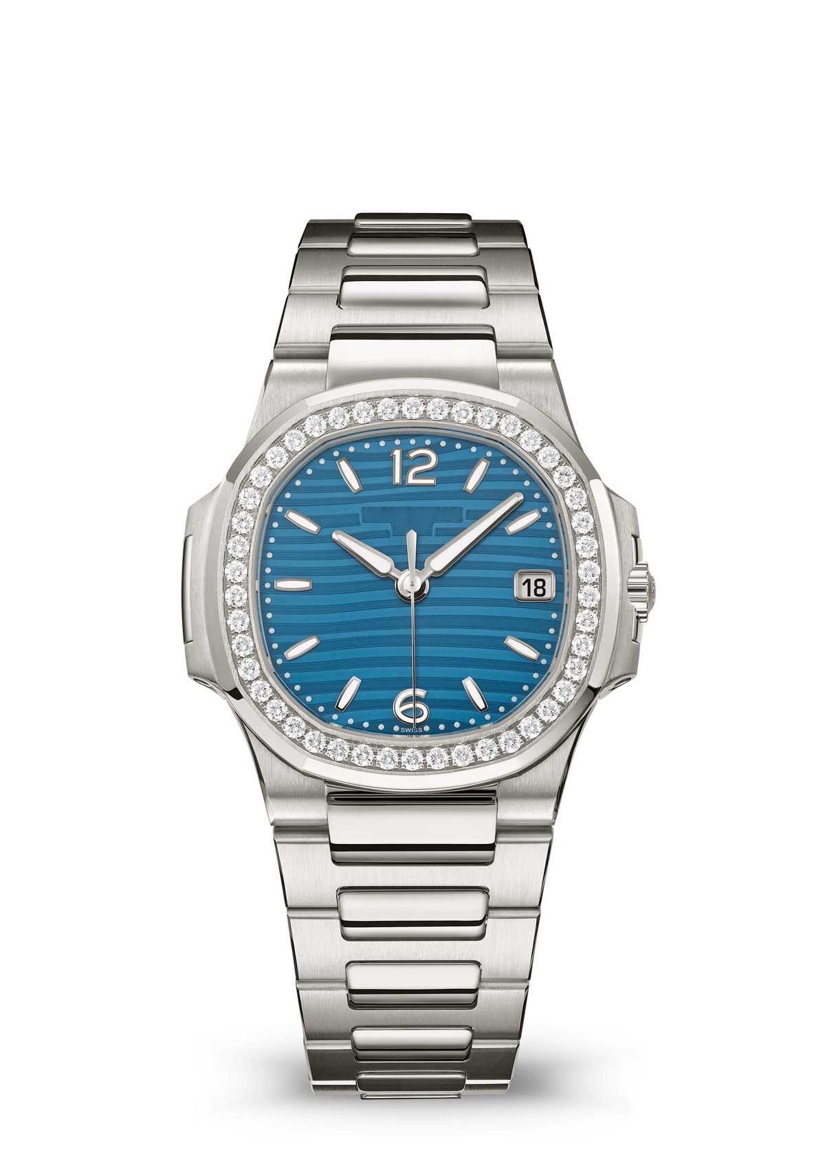 Aqua Blue Watch with Crystal Bezel and Silver Tone Bracelet