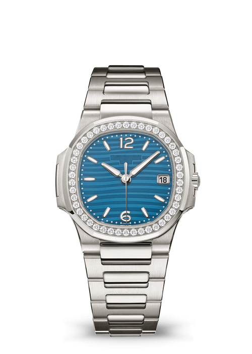 Aqua Blue Watch with Crystal Bezel and Silver Tone Bracelet