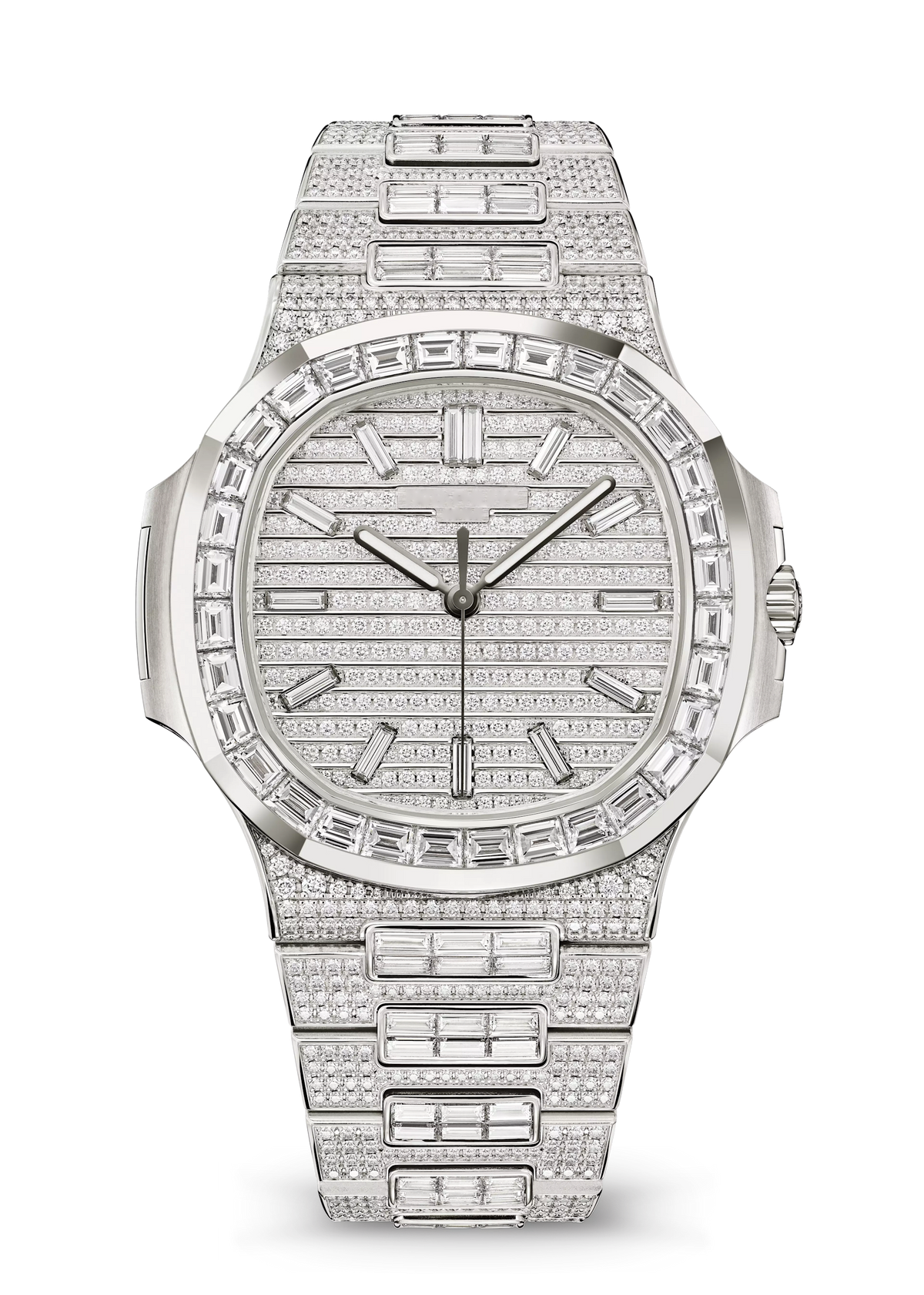 Silver Tone Crystal Watch with Rectangular-Stone Bracelet
