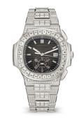 Black Chronograph with Silver Tone Crystal Bracelet