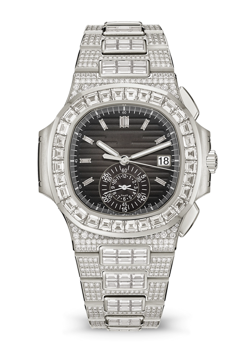 Black Chronograph with Silver Tone Crystal Bracelet