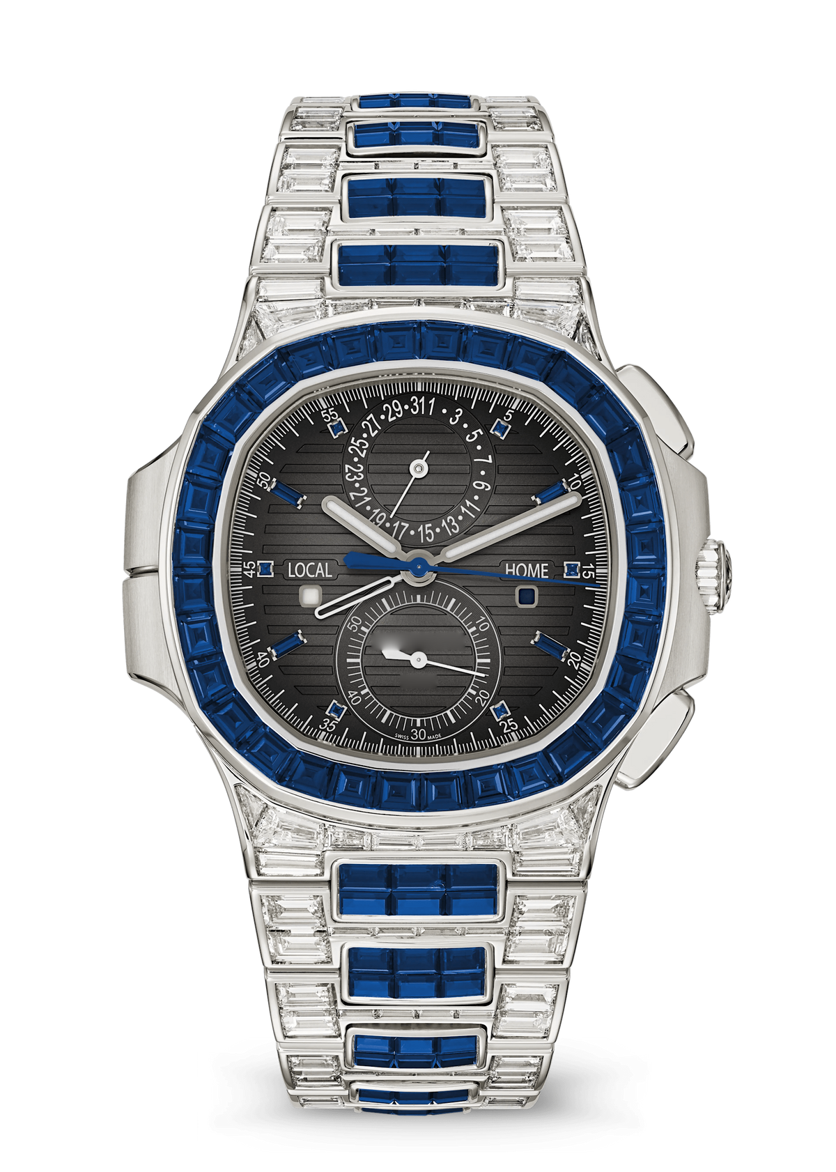 Charcoal Chronograph with Blue Crystal Bezel and Bracelet