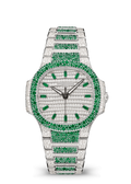Silver Tone Crystal Watch with Green Stone Accents