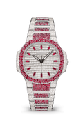 Silver Tone Crystal Watch with Red Stone Accents