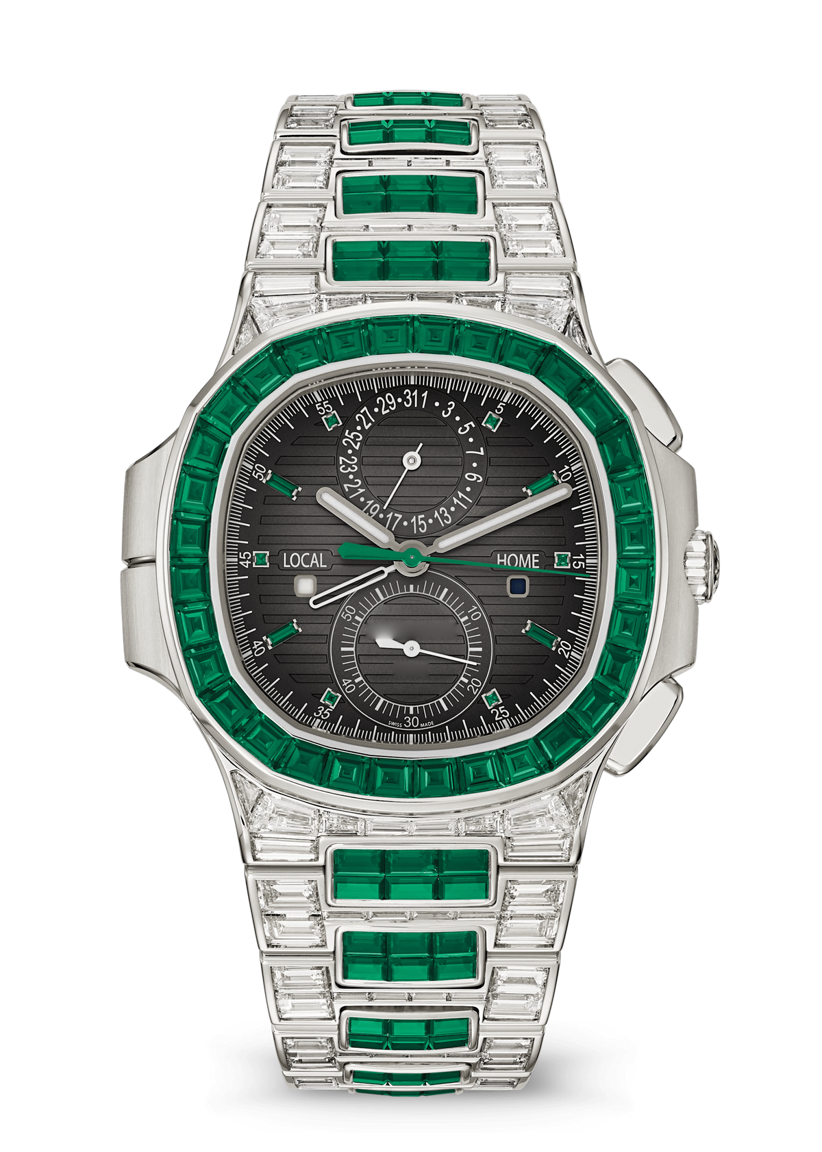 Charcoal Chronograph with Green Crystal Bezel and Bracelet