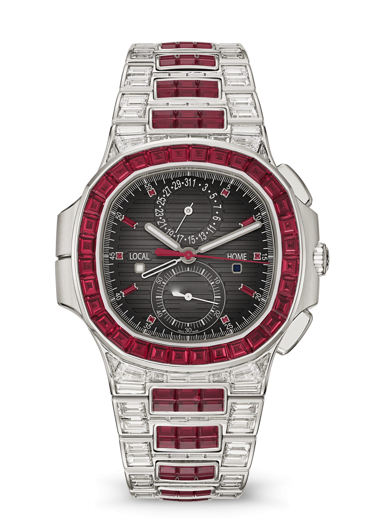 Charcoal Chronograph with Red Crystal Bezel and Bracelet