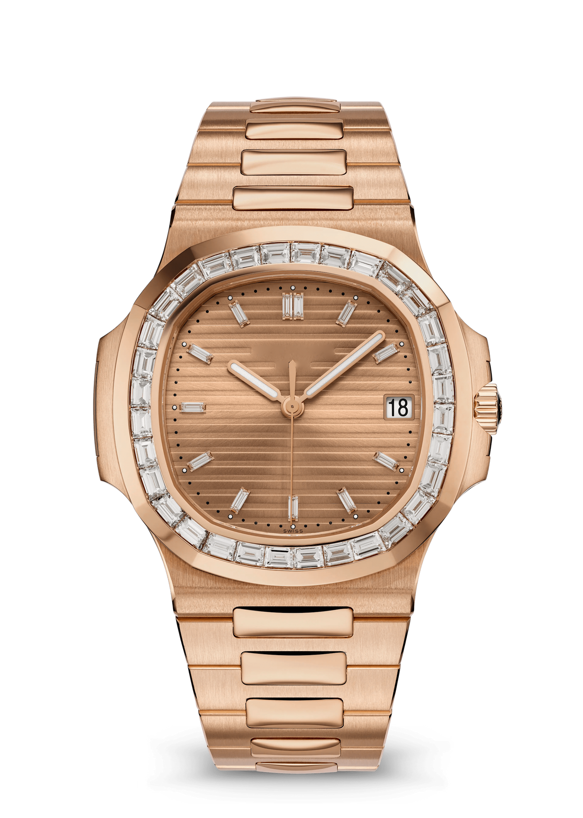 Champagne Dial Watch with Clear Crystal Bezel and Rose Gold Tone Bracelet