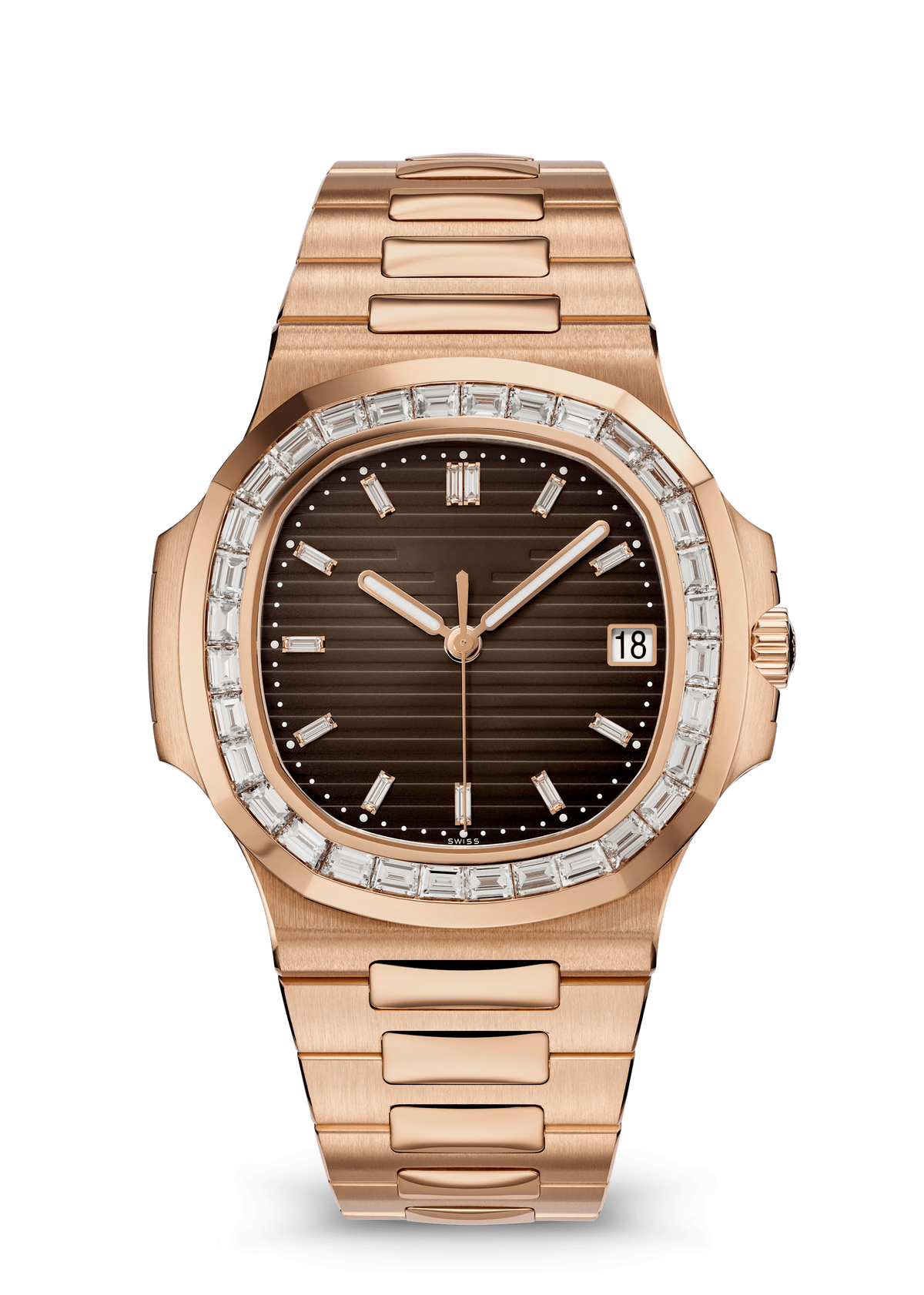 Chocolate Dial Watch with Clear Crystal Bezel and Rose Gold Tone Bracelet