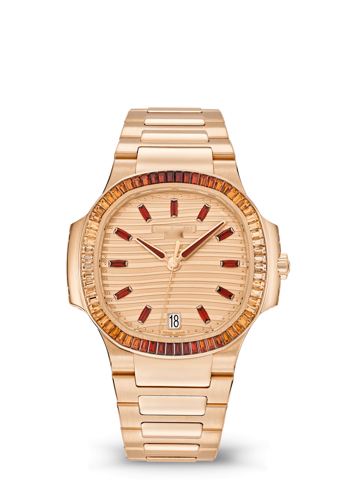 Champagne Watch with Orange Crystal Bezel and Rose Gold Tone Bracelet