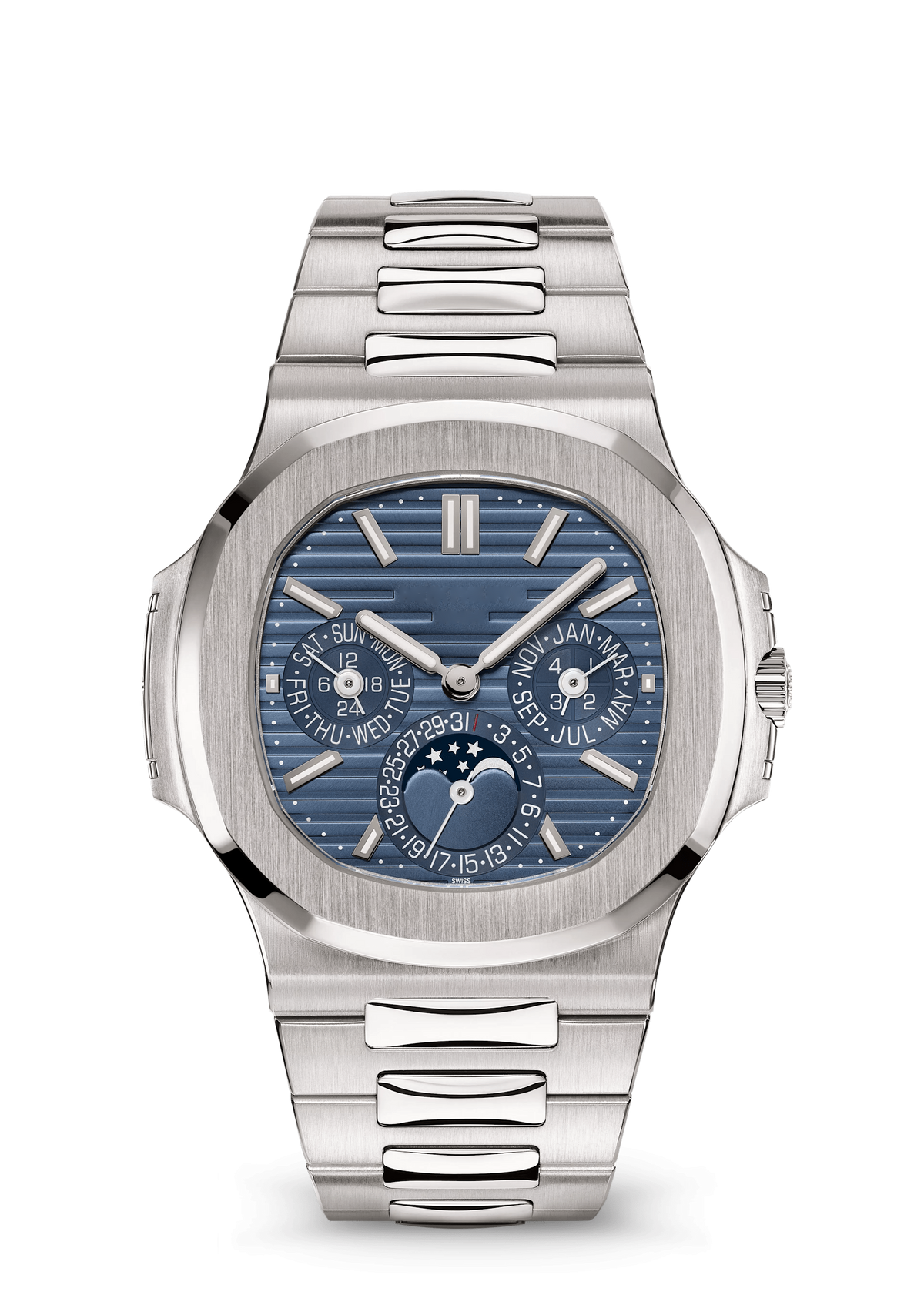 Blue Multi-Calendar Watch with Brushed Silver Tone Bracelet