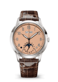 Salmon Calendar Watch with Silver Tone Case and Brown Strap