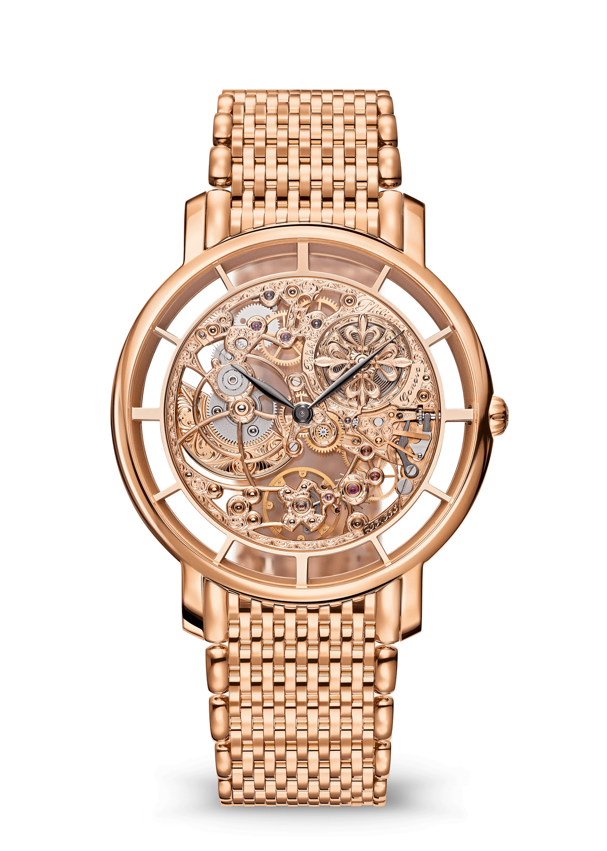 Gold Tone Openwork Watch with Woven Metal Bracelet