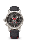 Black Split-Seconds Chronograph with Silver Tone Case and Red Stitching