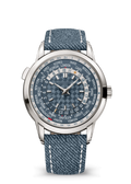 Blue Grey Patterned World-Time Watch with Woven Strap
