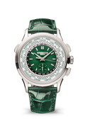 Green World-Time Chronograph with Silver Tone Case and Glossy Strap